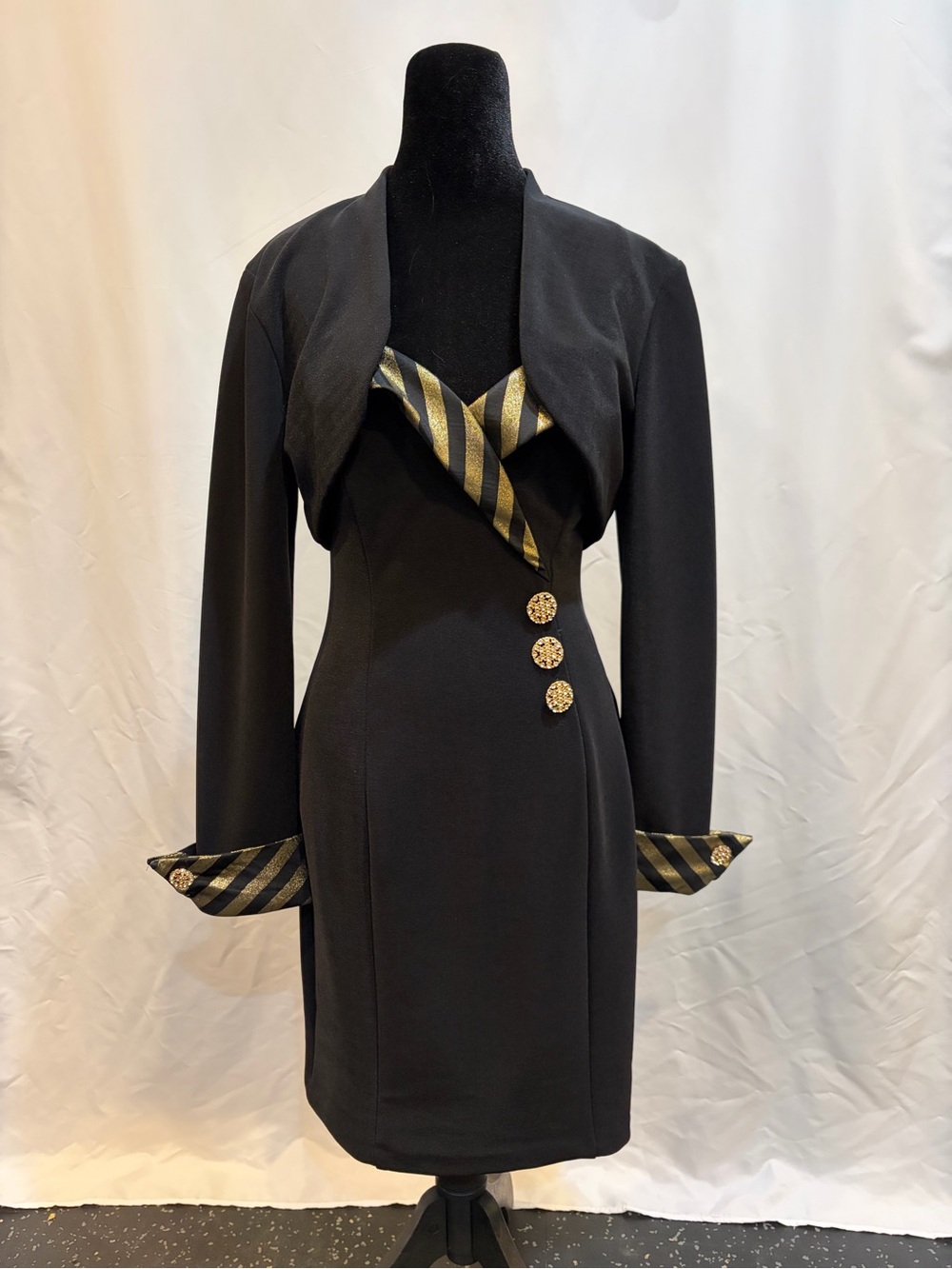 Betsy & Adam Gold Striped Dress w/ Matching Bolero Jacket